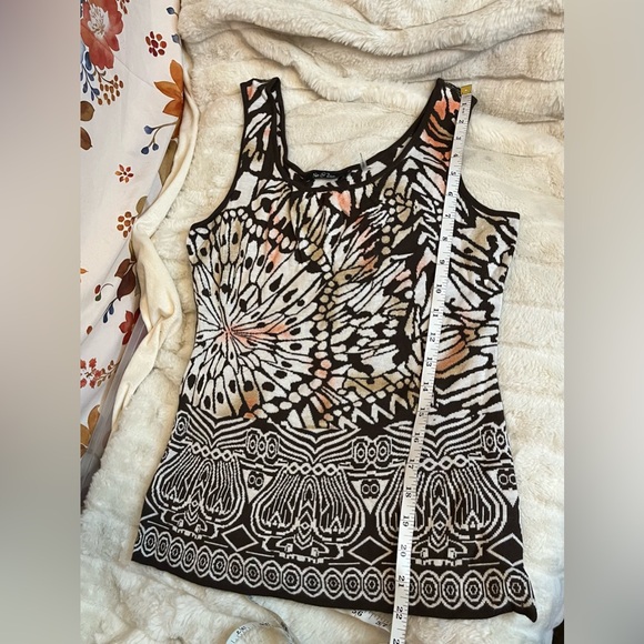 NIC+ZOE Womens S Brown White Butterfly Wing Abstract Print Sleeveless Knit Top - Picture 5 of 7